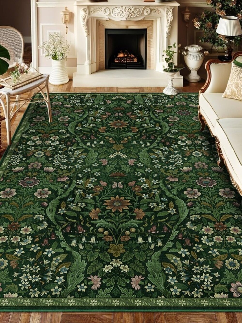 Floral Area Rug 5x7 Botanical Washable Carpet for Living Room